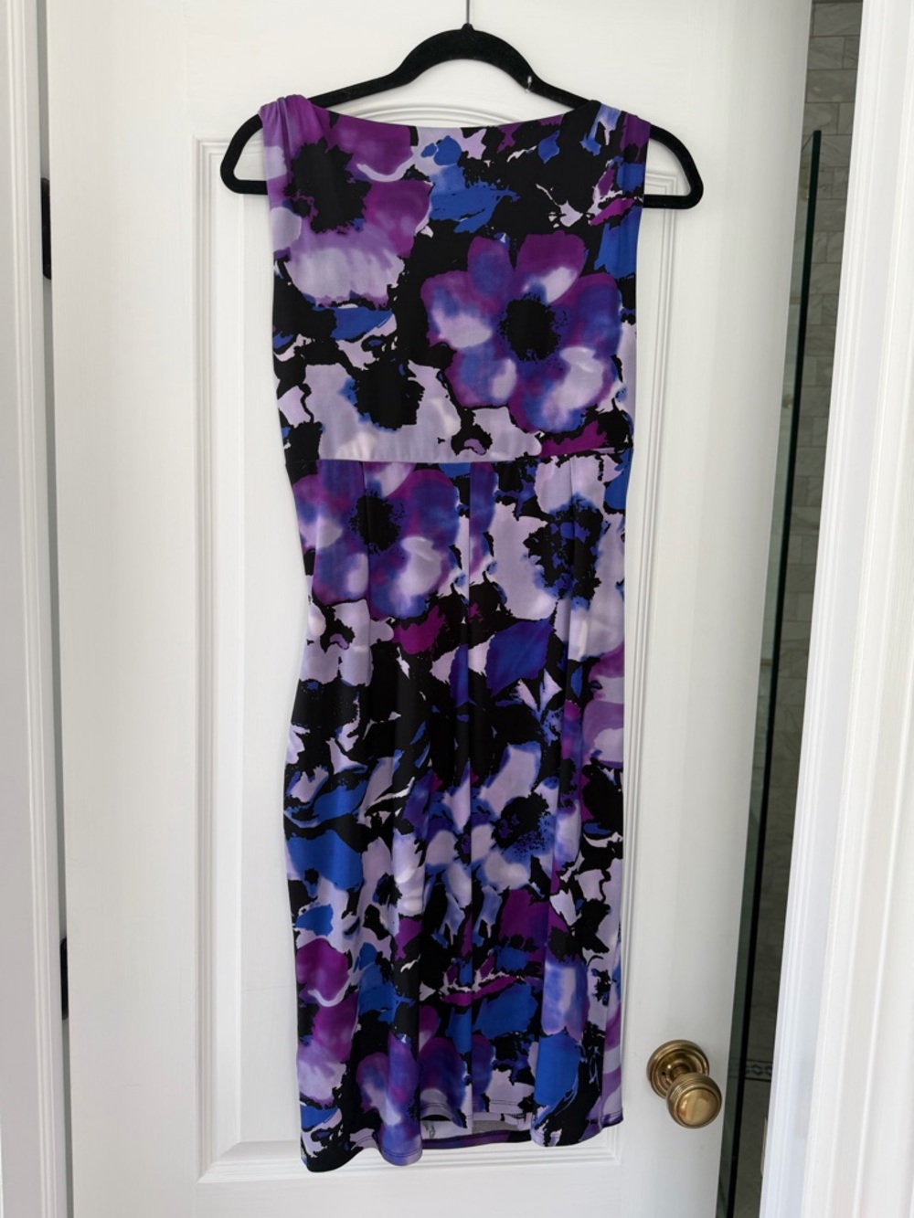 Lauren Ralph Lauren Floral Sheath Dress Size 6 Purple Blue Ruched V-Neck Classic - Picture 3 of 6